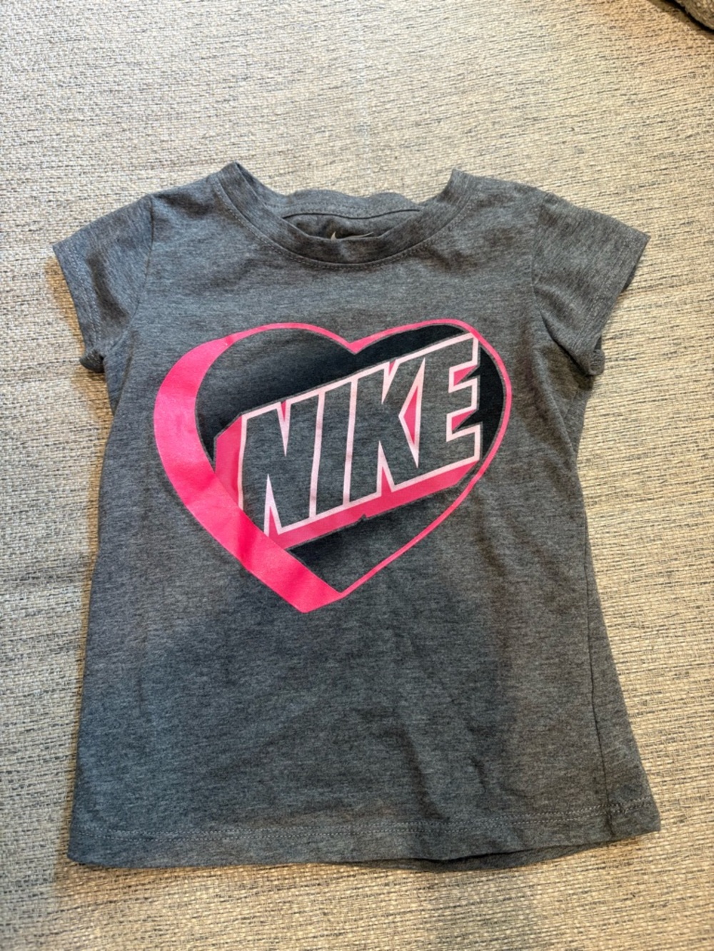 Nike Kids Gray Tee with Pink Heart Graphic